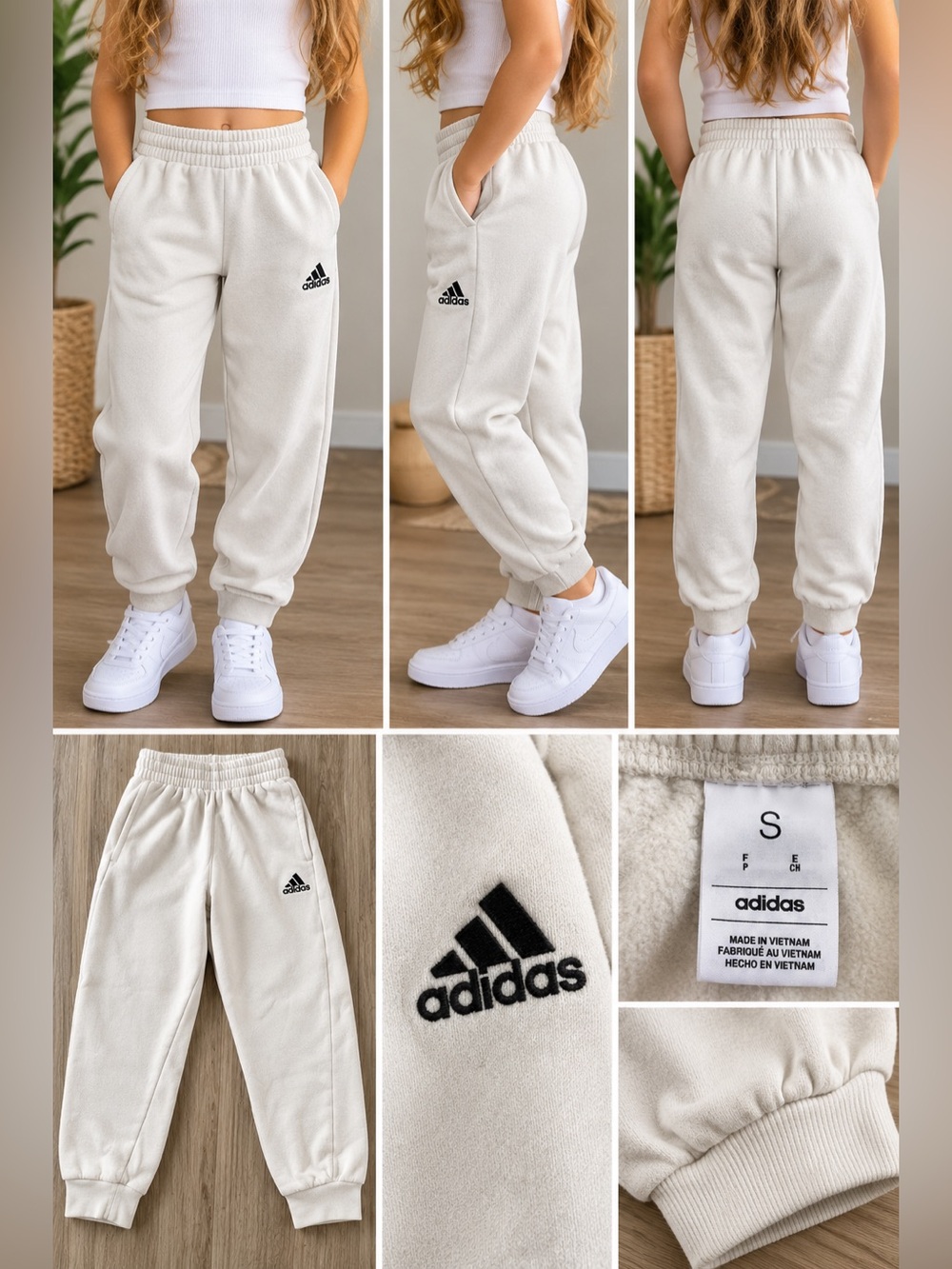 Adidas Kids Cream/Ivory Fleece Jogger Sweatpants – Size Small